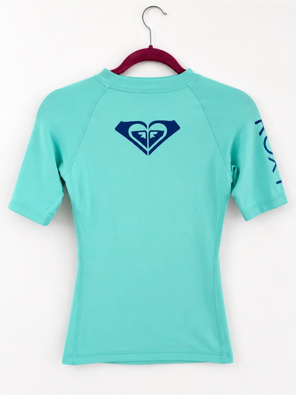 Roxy Women's Short Sleeve Rashguard - Aqua with Navy Logo